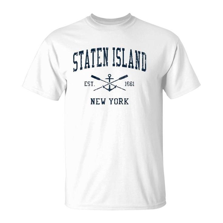 Staten Island Ny Vintage Navy Crossed Oars & Boat Anchor  T-Shirt