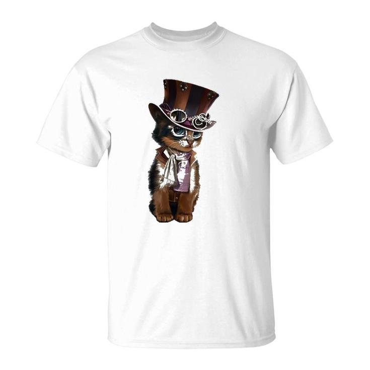 Steampunk Kitten With Hat, Glasses Gift Vintage T-Shirt