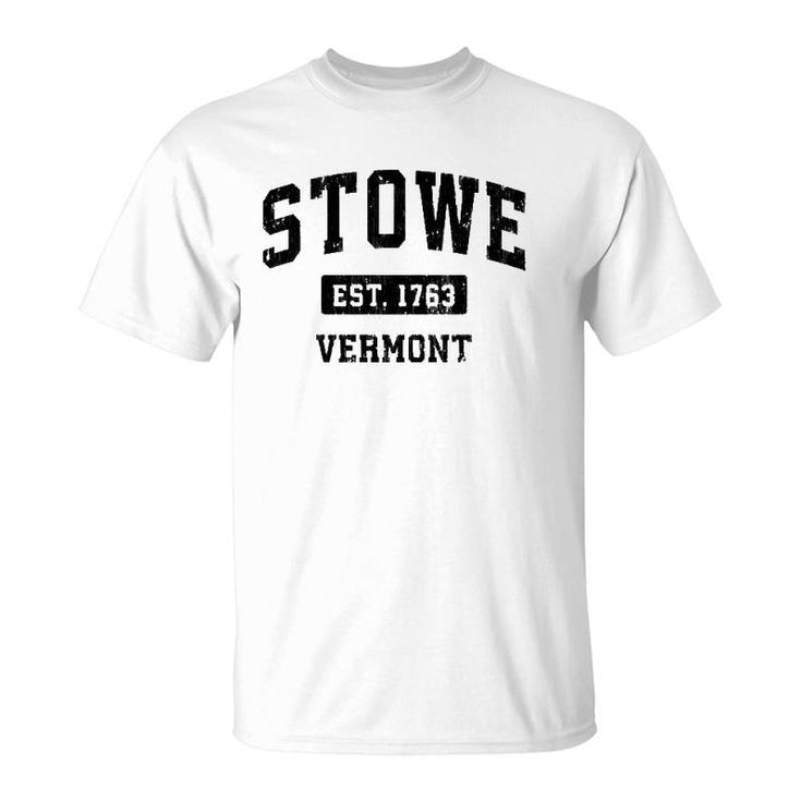 Stowe Vermont Vt Vintage Sports Design Black Design  T-Shirt