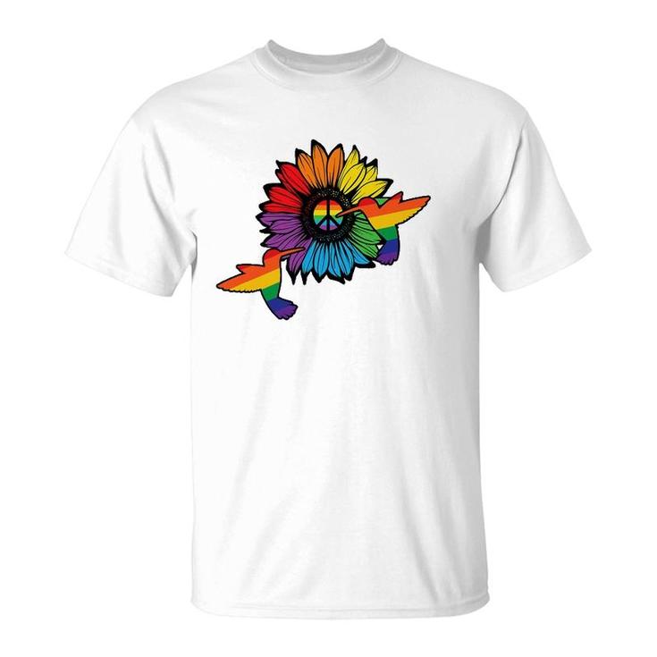 Sunflower Hummingbird Lgbt Flag Gay Pride Month Lgbtq T-Shirt