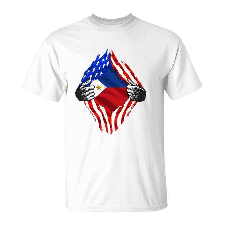 Super Filipino Heritage Philippines Roots Usa Flag Gift T-Shirt