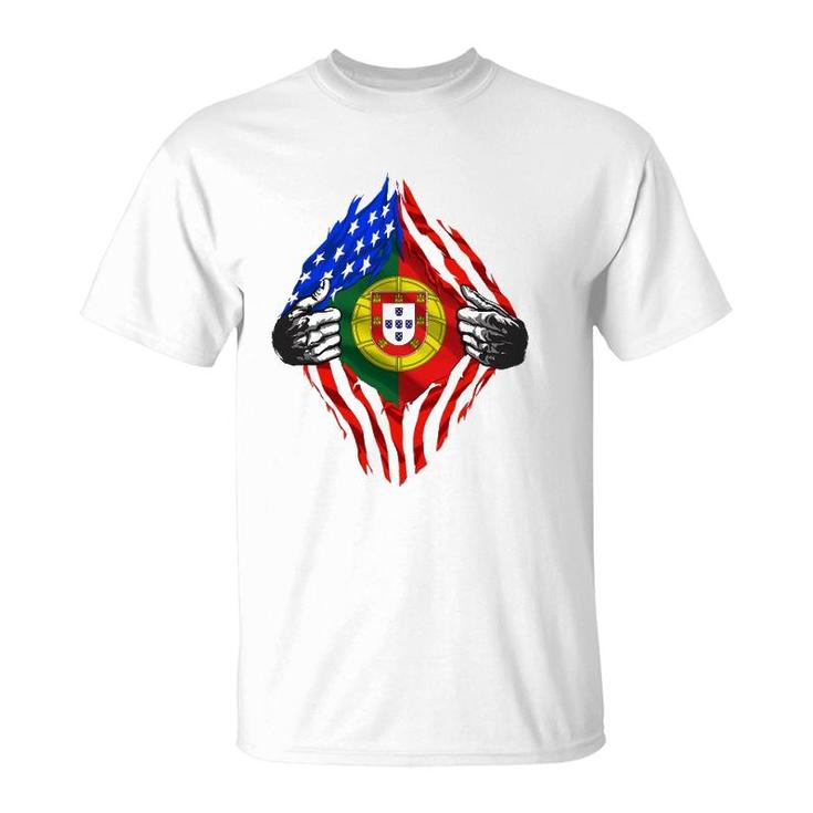 Super Portuguese Heritage Portugal Roots American Flag Gift T-Shirt
