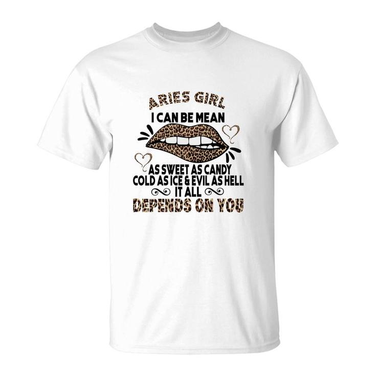 Sweet As Candy Cold As Ice Aries Leopard Aries Girls Birthday Gift T-Shirt