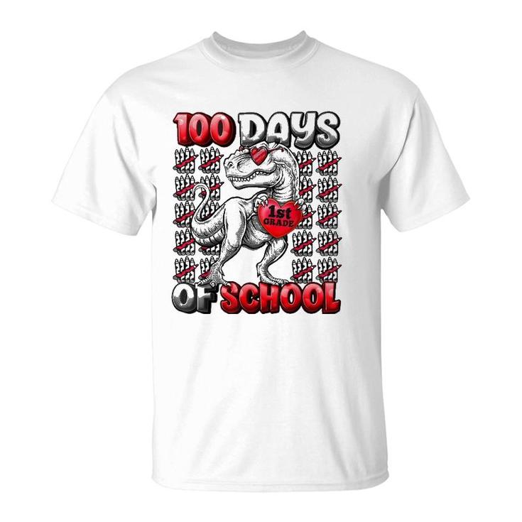 T Rex 100 Days Of School 1St Grade  100 Days Smarter T-Shirt