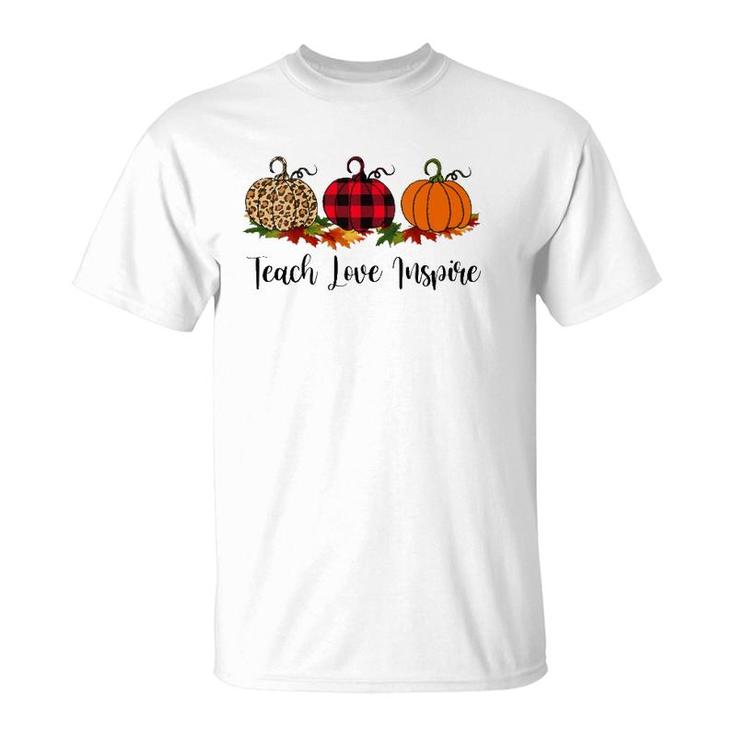 Teach Love Inspire Teacher  Autumn Fall Pumpkin Leopard T-Shirt