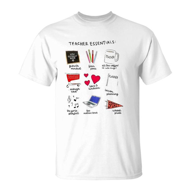 Teacher Essentials Growth Mindset Flair Pens All The Coffee T-Shirt