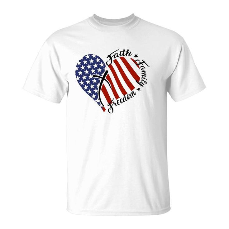 Th Heart Patriotic America Flag Christian Cross Costume T-Shirt