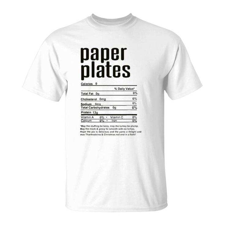 Thanksgiving Christmas Paper Plates Nutritional Facts T-Shirt