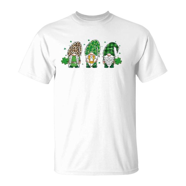 Three Gnomes Lucky Horseshoe Leopard Plaid St Patrick's Day T-Shirt