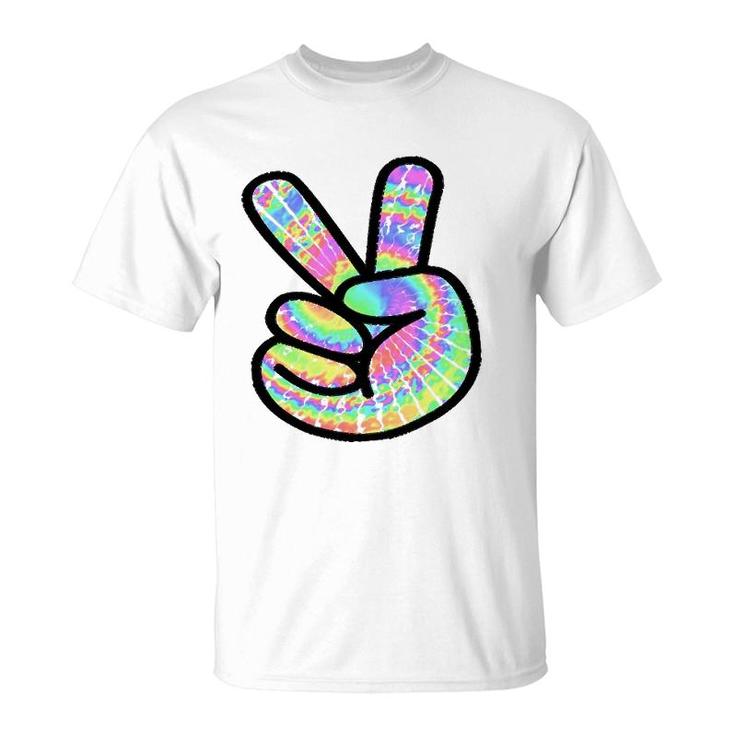 Tie-Dye Peace Sign Love Happy Colorful Tie-Dye Hippie Finger T-Shirt