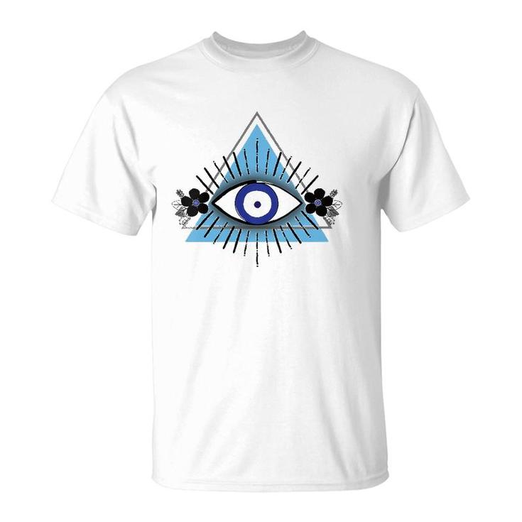 Triangle Blue Evil Eye V-Neck T-Shirt