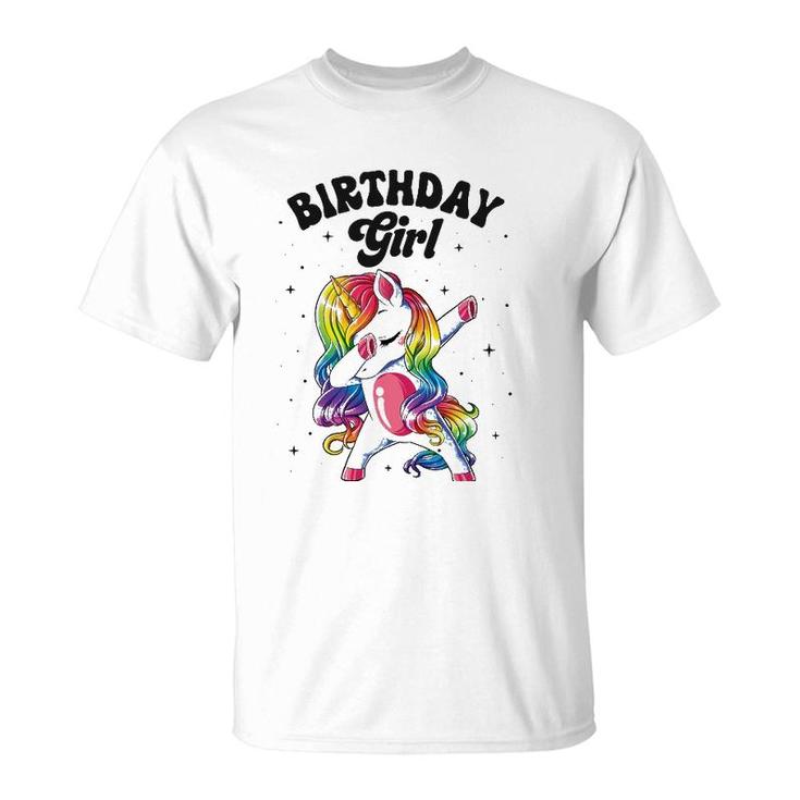 Unicorn Dabbing Birthday Girl Kids Rainbow Dab Dance Squad T-Shirt