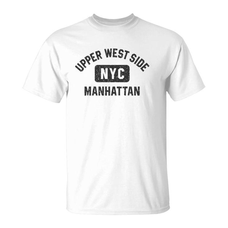 Upper West Side Nyc Gym Style Black W Distressed Black Print  T-Shirt
