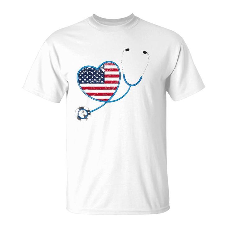 Usa Flag Heart 4Th Of July Gifts Nurse T-Shirt