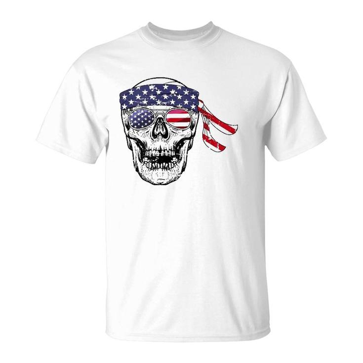 Vintage 4Th Of July Skull Graphic Art Us Flag Patriotic  T-Shirt