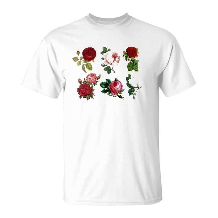 Vintage Aesthetic Botanical Roses Floral Flowers Retro Boho T-Shirt