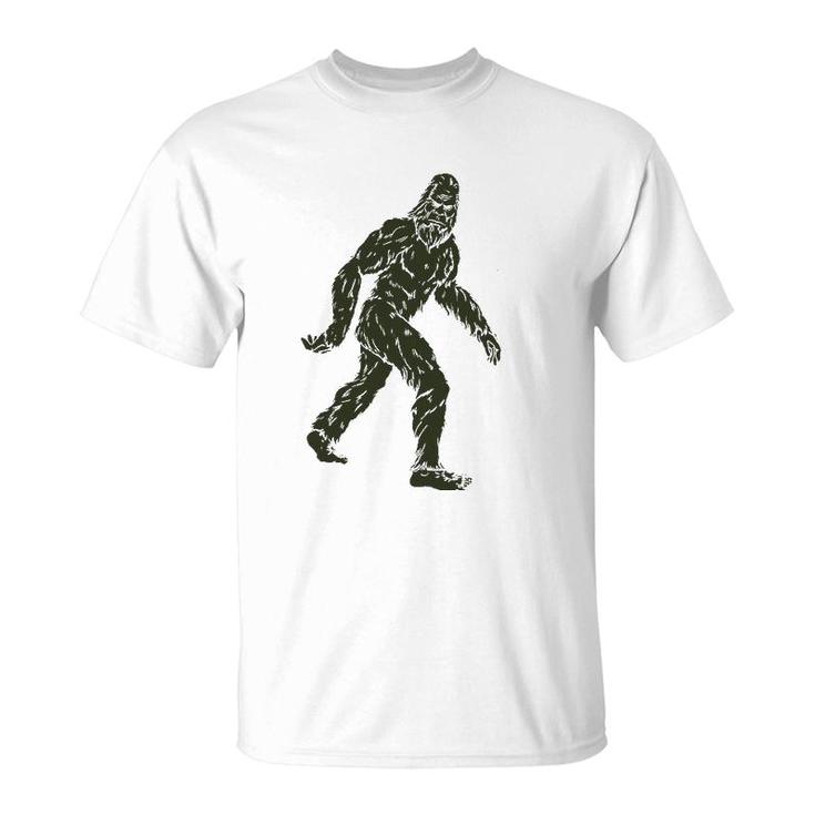Vintage Bigfoot Subtle Military Camo Walking Sasquatch Retro T-Shirt