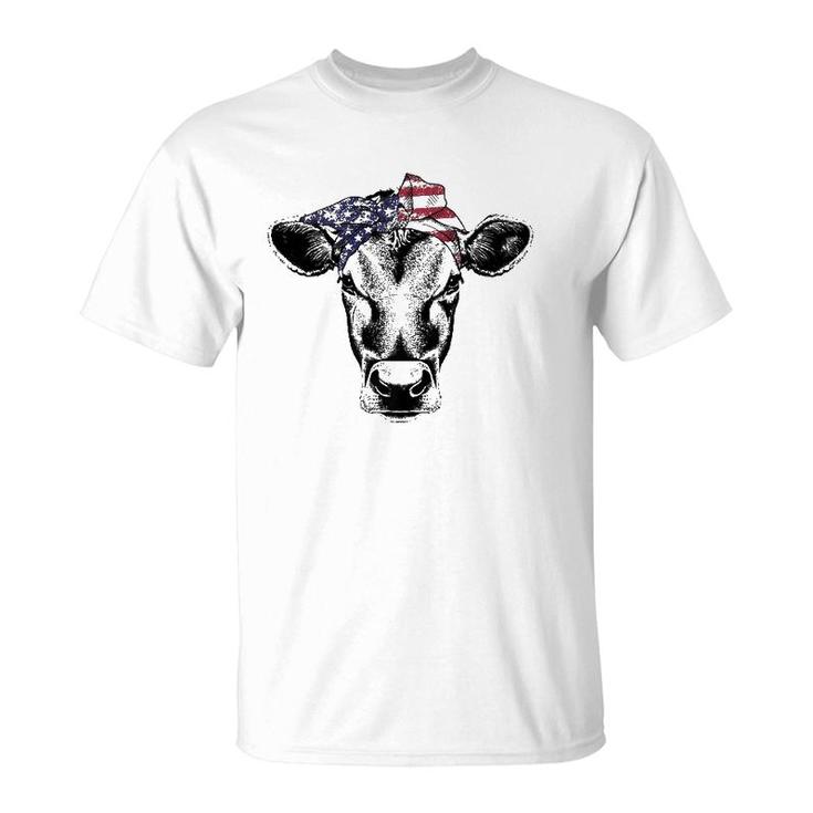 Vintage Patriot Cow Farm 4Th Of July American Flag  T-Shirt
