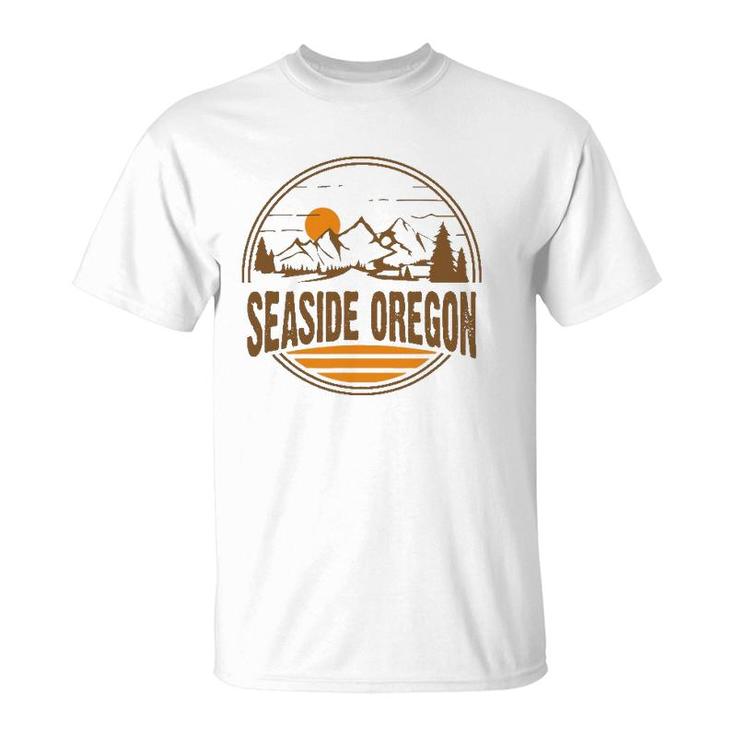 Vintage Seaside, Oregon Mountain Hiking Souvenir Print T-Shirt