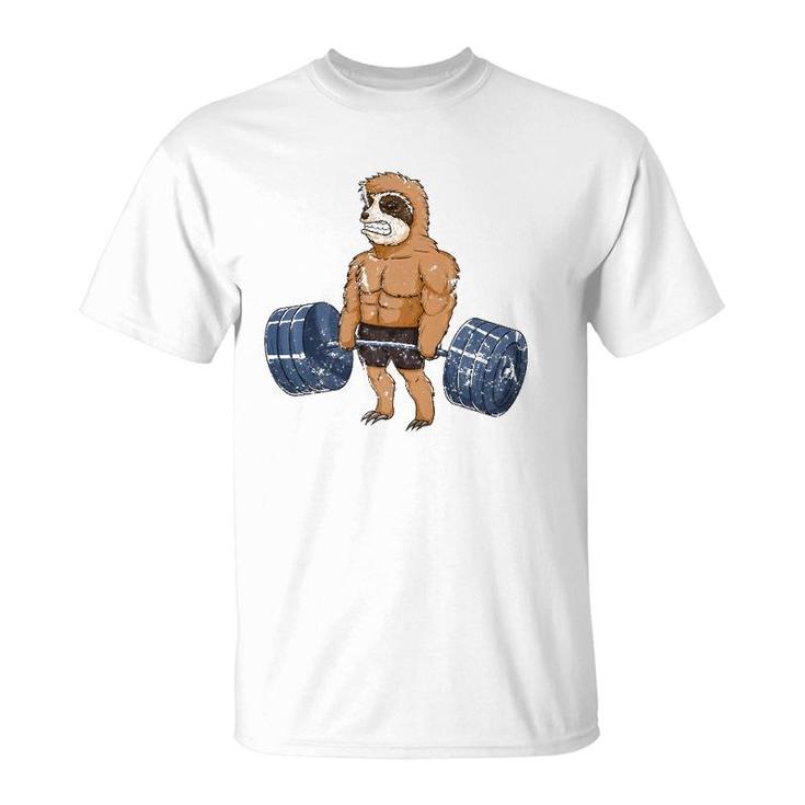 Vintage Sloth Weightlifting Bodybuilder Muscle Fitness T-Shirt
