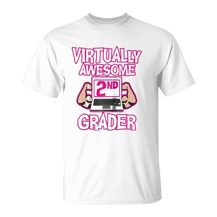 Virtually Awesome Second Grader Back To School Girl Raglan Baseball Tee T-Shirt