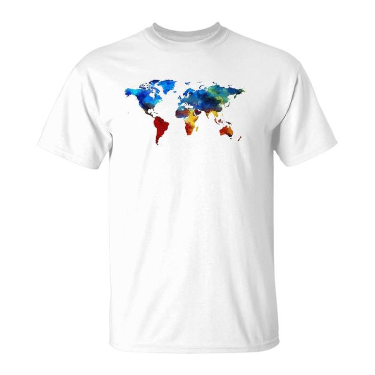 Watercolor World Map For People Who Love The World T-Shirt