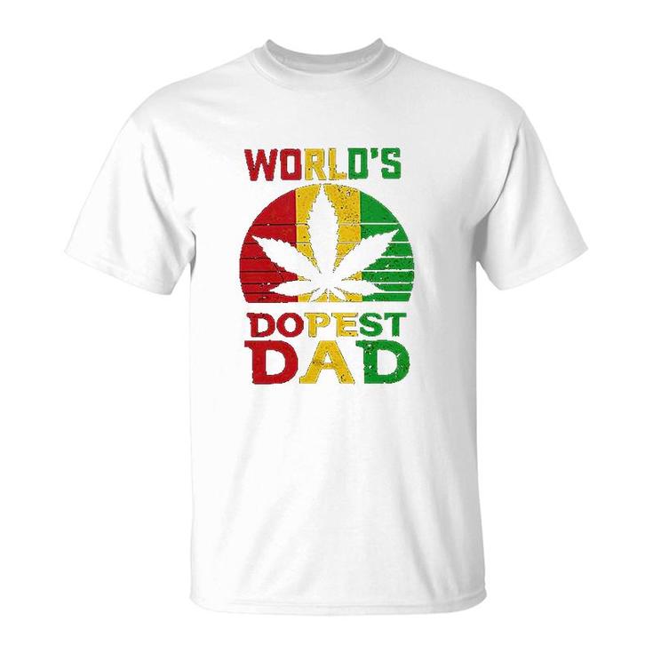 Weed Three Color Worlds Dopest Dad  Funny Leaf Fashion For Men Women T-Shirt