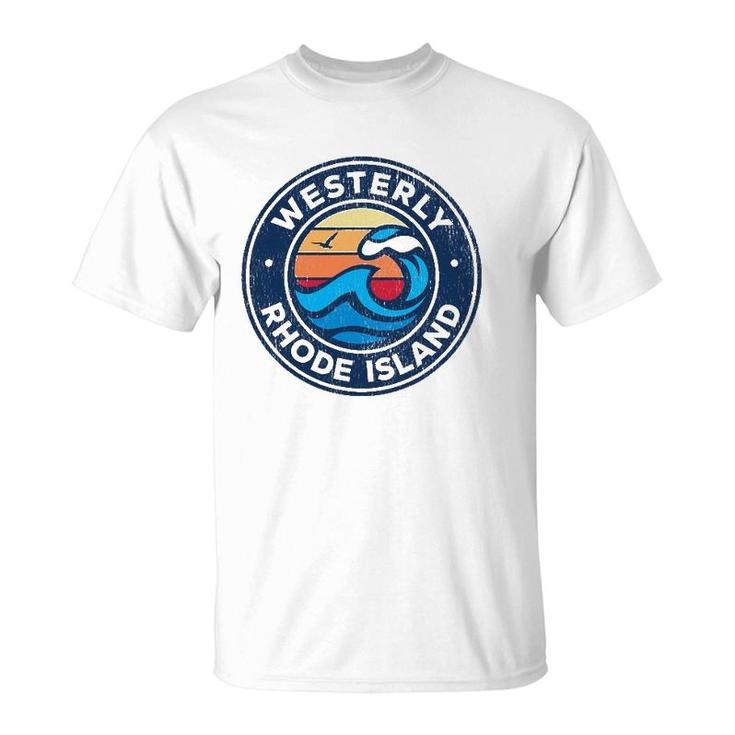 Westerly Rhode Island Ri Vintage Nautical Waves Design T-Shirt