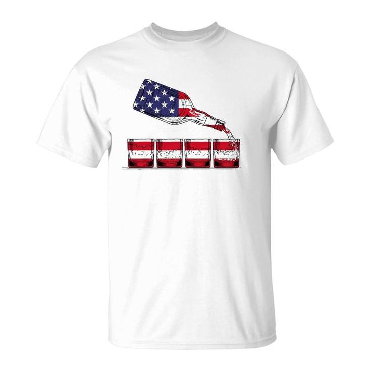 Whiskey American Flag Glasses 4Th Of July Men Women Usa T-Shirt
