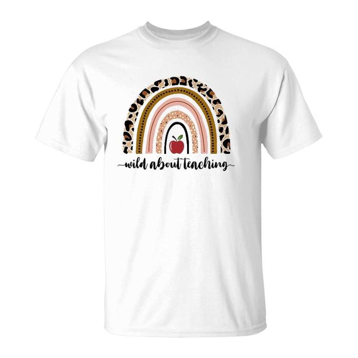 Wild About Teaching Leopard Print  Apple Rainbow T-Shirt