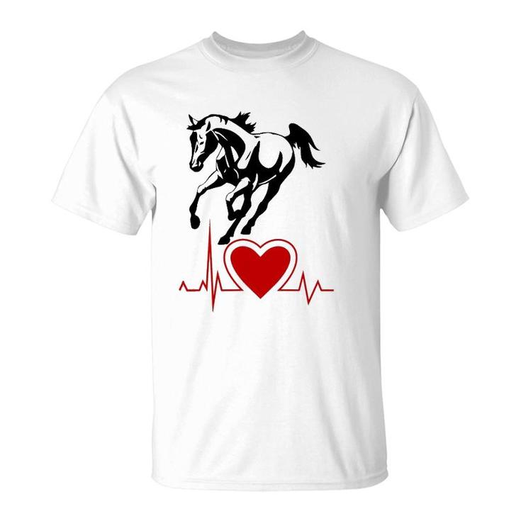 Wild Horse With Pulse Rate Rider Riding Heartbeat T-Shirt