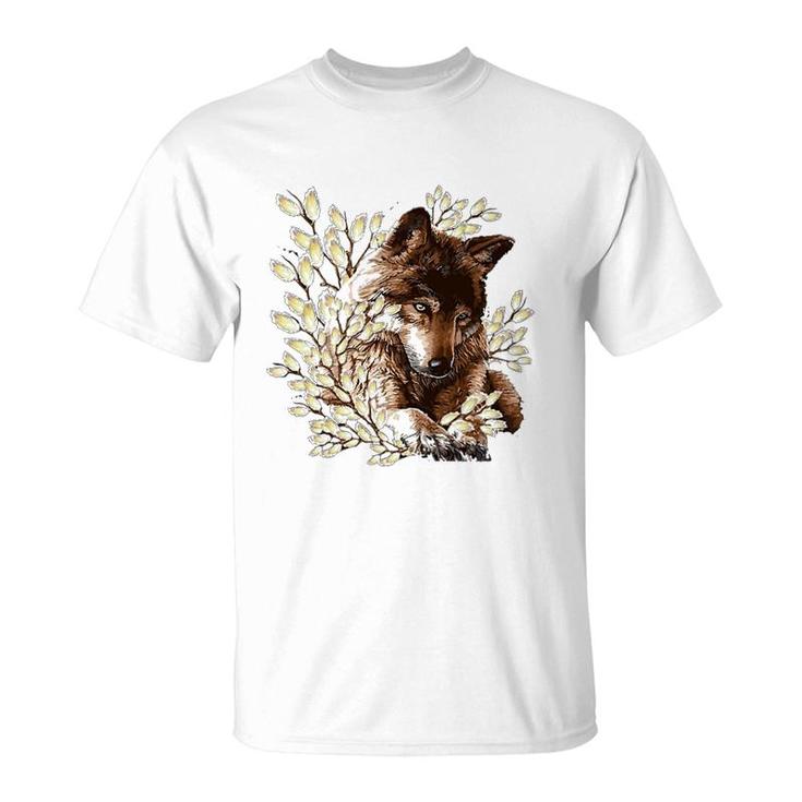 Wolf Flower Brown T-Shirt