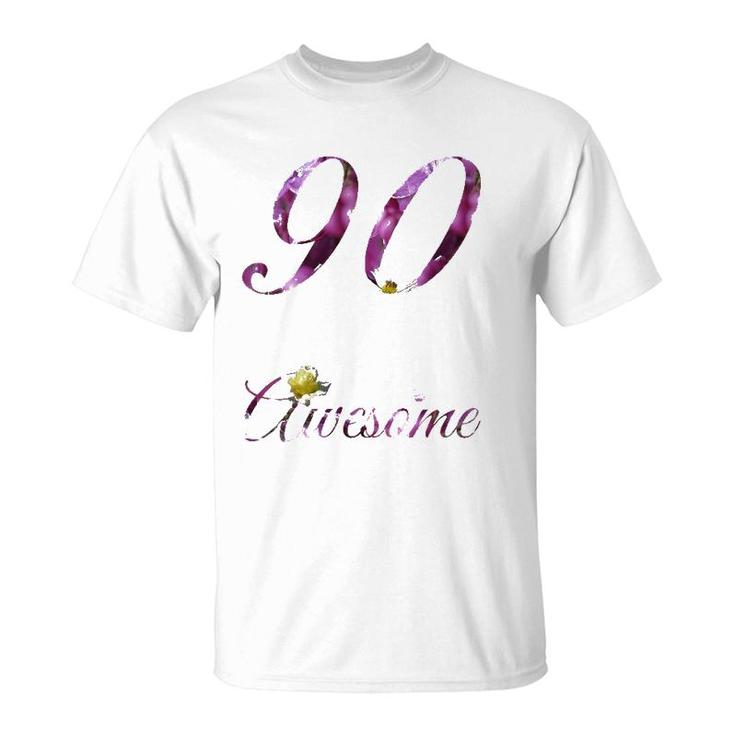 Womens 90 Years Old Awesome Floral 1932 90Th Birthday Gift T-Shirt