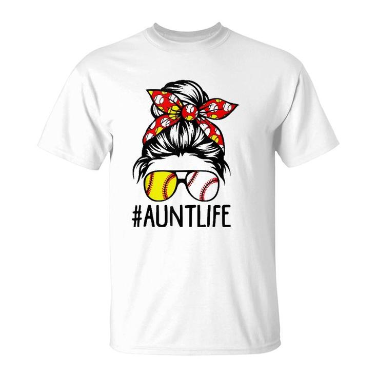 Womens Aunt Life Softball Baseball Funny Mother's Day  T-Shirt