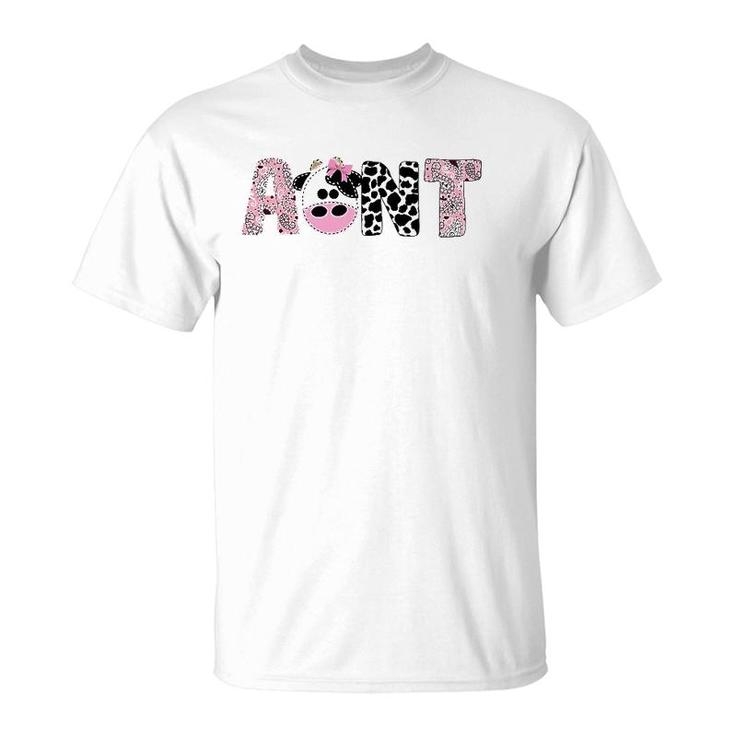 Womens Aunt Of The Birthday For Girl Cow Farm Birthday Cow Auntie T-Shirt