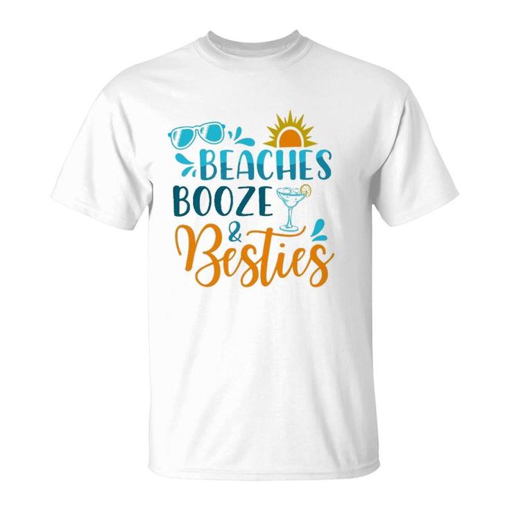 Womens Beaches Booze & Besties Funny Beach Lover Summer Vacation T-Shirt