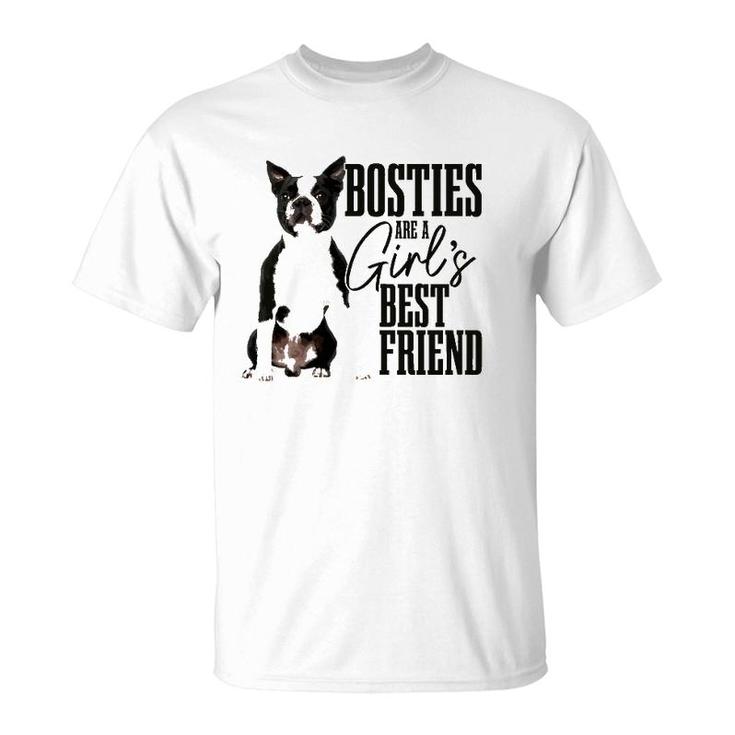 Womens Bosties Are A Girls Best Friend Funny Dog Boston Terrier Mom T-Shirt