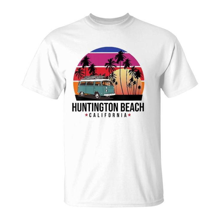 Womens California Huntington Beach Retro Surfer V-Neck T-Shirt