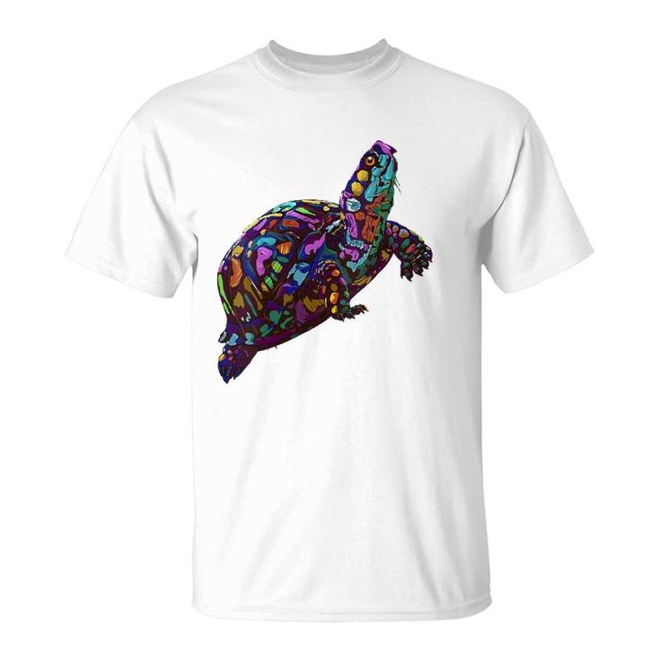 Womens Colorful Splash Eastern Box Turtle T-Shirt