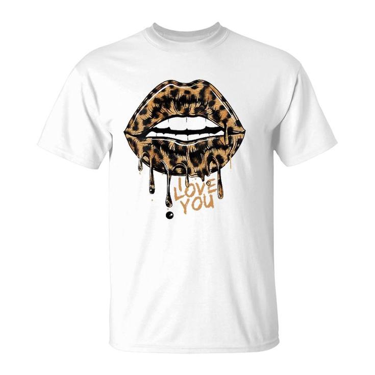 Womens Cool Leopard Print Bite Cheetah Mom Mouth Sexy Leopard Lips T-Shirt