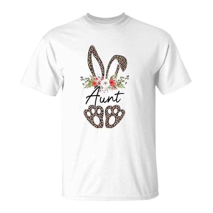 Womens Cute Leopard Bunny Aunt Flower Easter Day Rabbit Eggs Gift T-Shirt