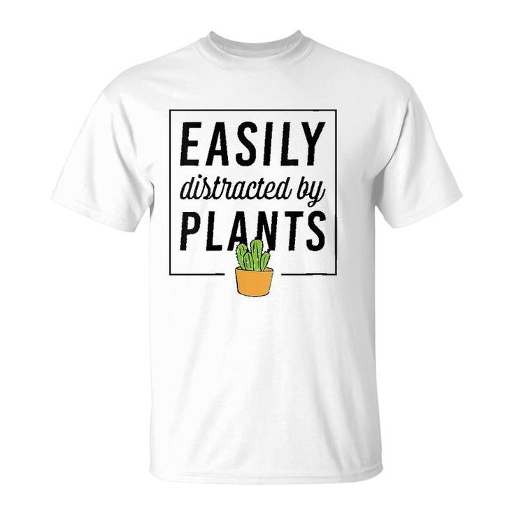 Womens Easily Distracted By Plants Funny Plant Lover Christmas Gift V-Neck T-Shirt
