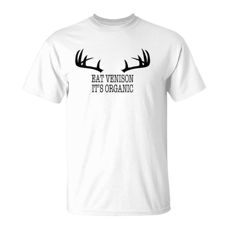 Womens Eat Venison It's Organic Deer Hunting Season Antler Rack V-Neck T-Shirt
