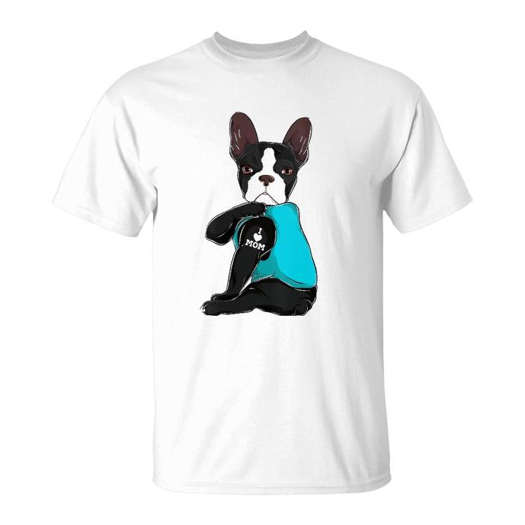 Womens Funny Boston Terrier I Love Mom Apparel Dog Mom Gifts Womens V-Neck T-Shirt