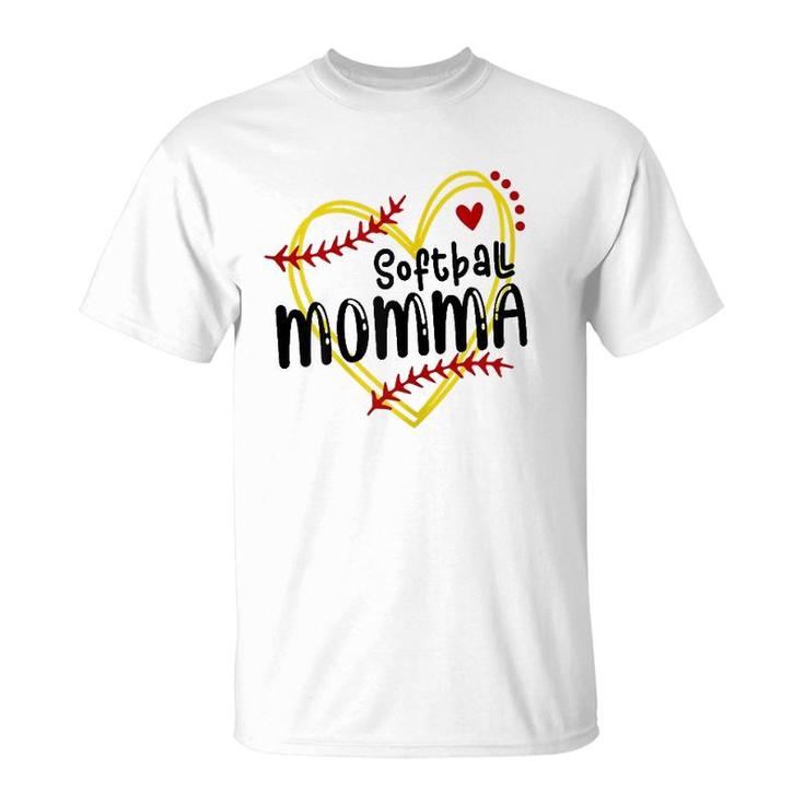 Womens Heart Momma Love Softball Mother's Day Momma Softball T-Shirt
