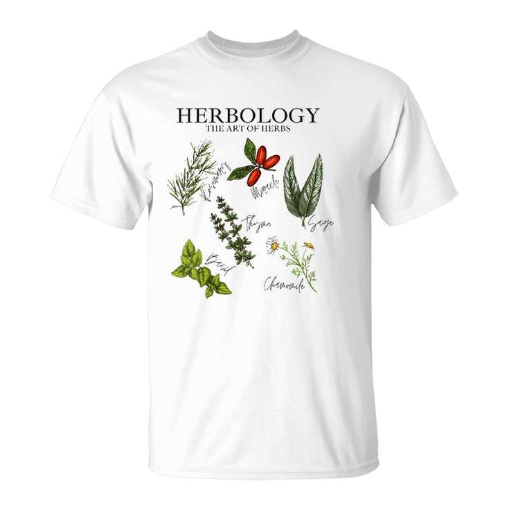 Womens Herbology The Art Of Herbs Thyme Rosemary Basil Chamomile V-Neck T-Shirt