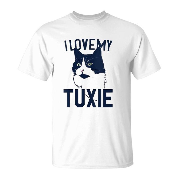 Womens I Love My Tuxie Tuxedo Cat Art V Neck T-Shirt