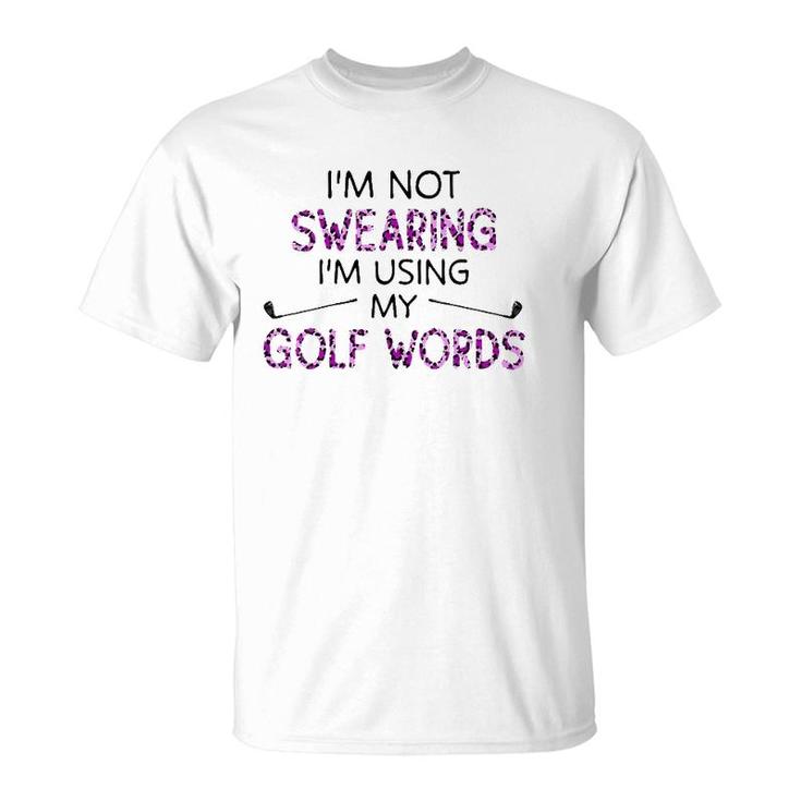 Womens I'm Not Swearing I'm Using My Golf Words Purple Leopard V-Neck T-Shirt