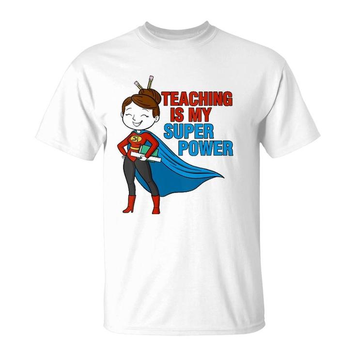 Womens Kindergarten Teacher Teaching Is My Superpower School Retro  T-Shirt