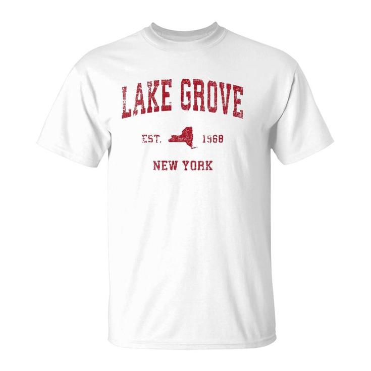 Womens Lake Grove New York Ny Vintage Sports Design Red Print  T-Shirt